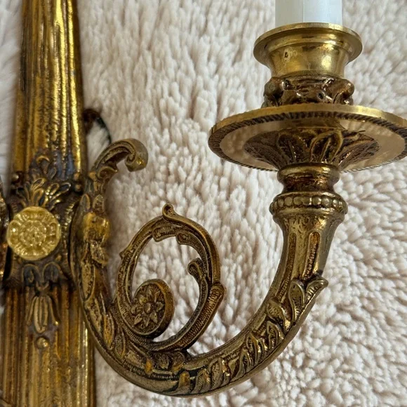 Vintage Louis xvi ribbon bow gold gilded double arm electric candle wall sconce